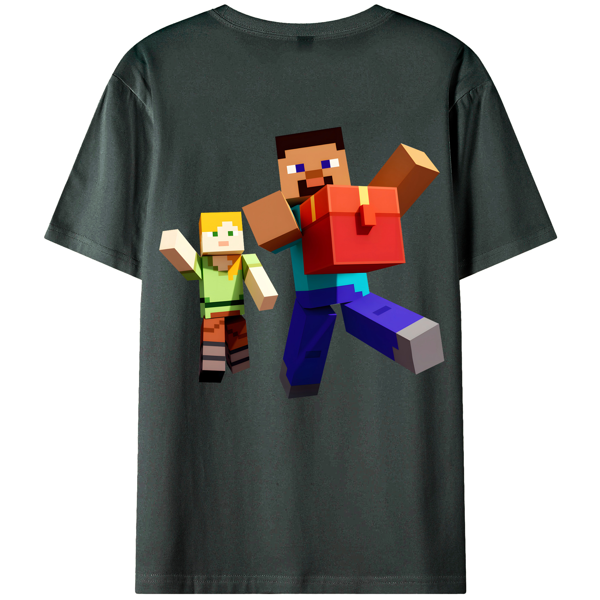 （画像用） マインクラフト ブロックの世界 Minecraft MC Block world 綿100％ メンズ半袖Tシャツ（バックプリント） 通気性